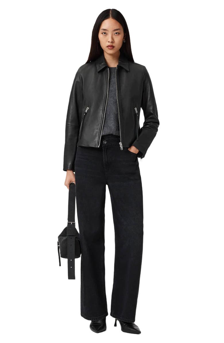 AllSaints Danbury Leather Moto Jacket, Alternate, color, Black