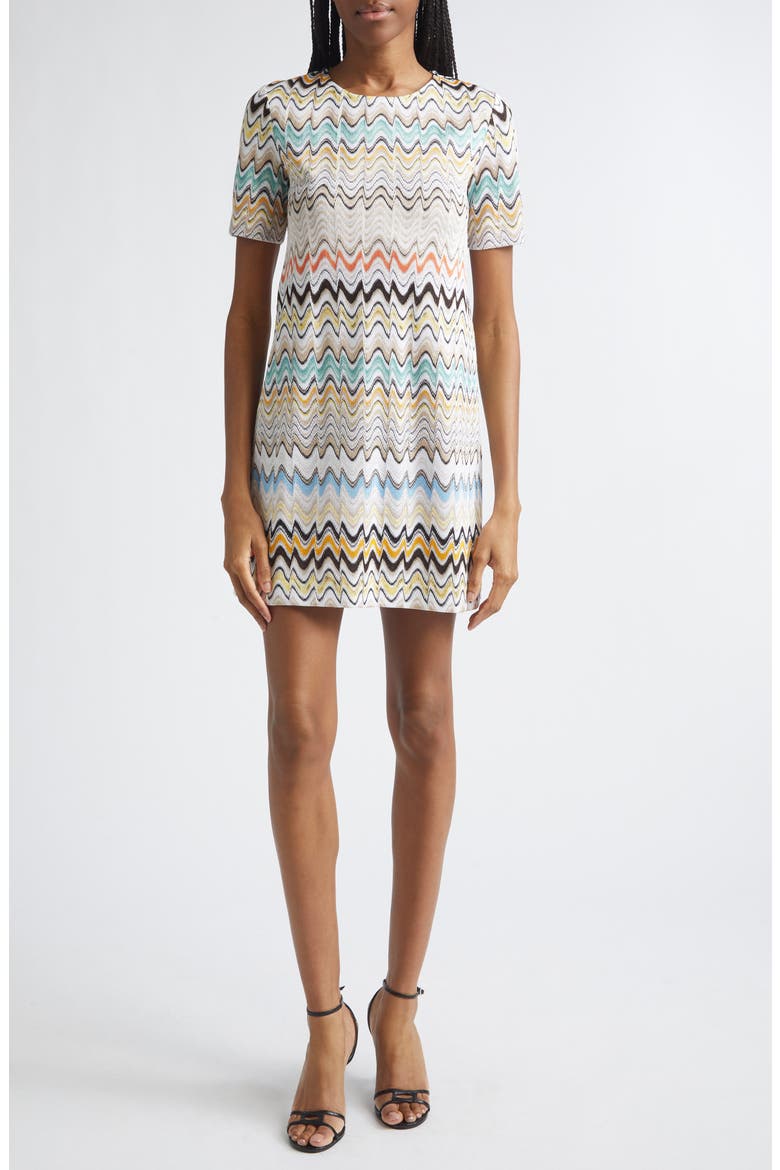 Zigzag Raschel Knit Minidress, Main, color, MULTICOLOR BEIGE ON LIGHT BASE