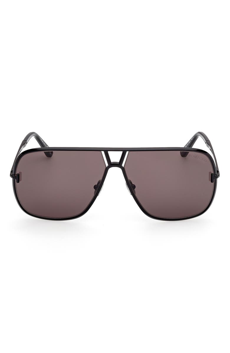 TOM FORD Stavros 63mm Oversize Navigator Sunglasses, Main, color, Shiny Black / Smoke Lenses