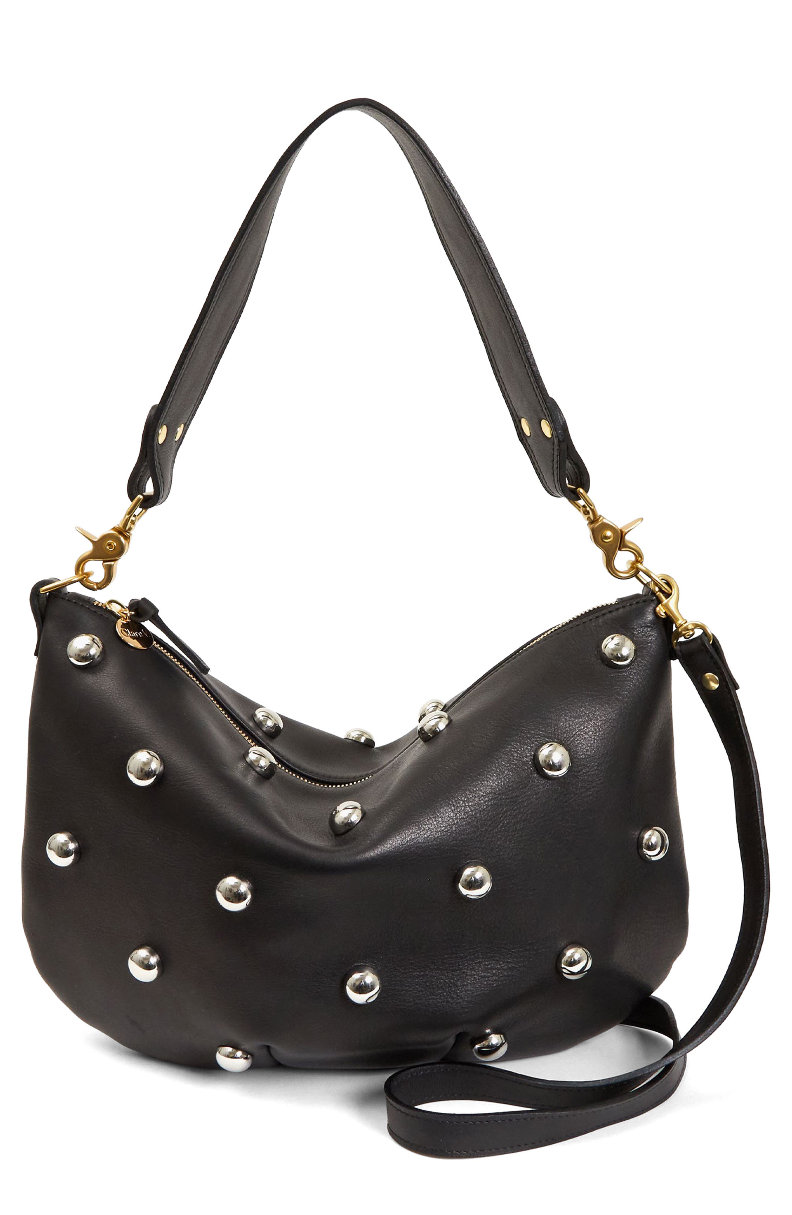 Clare V. Moyen Stud Leather Messenger Bag, Main, color, 