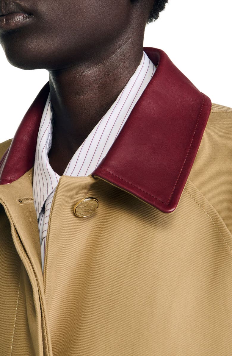 SANDRO Trench coat with leather collar, Alternate, color, Beige