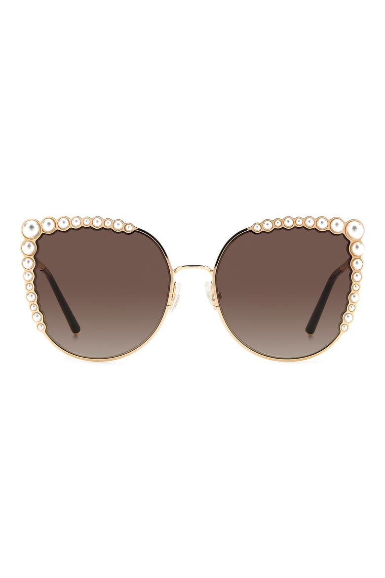 58mm Cat Eye Sunglasses, Main, color, ROSE GOLD / BROWN GRADIENT