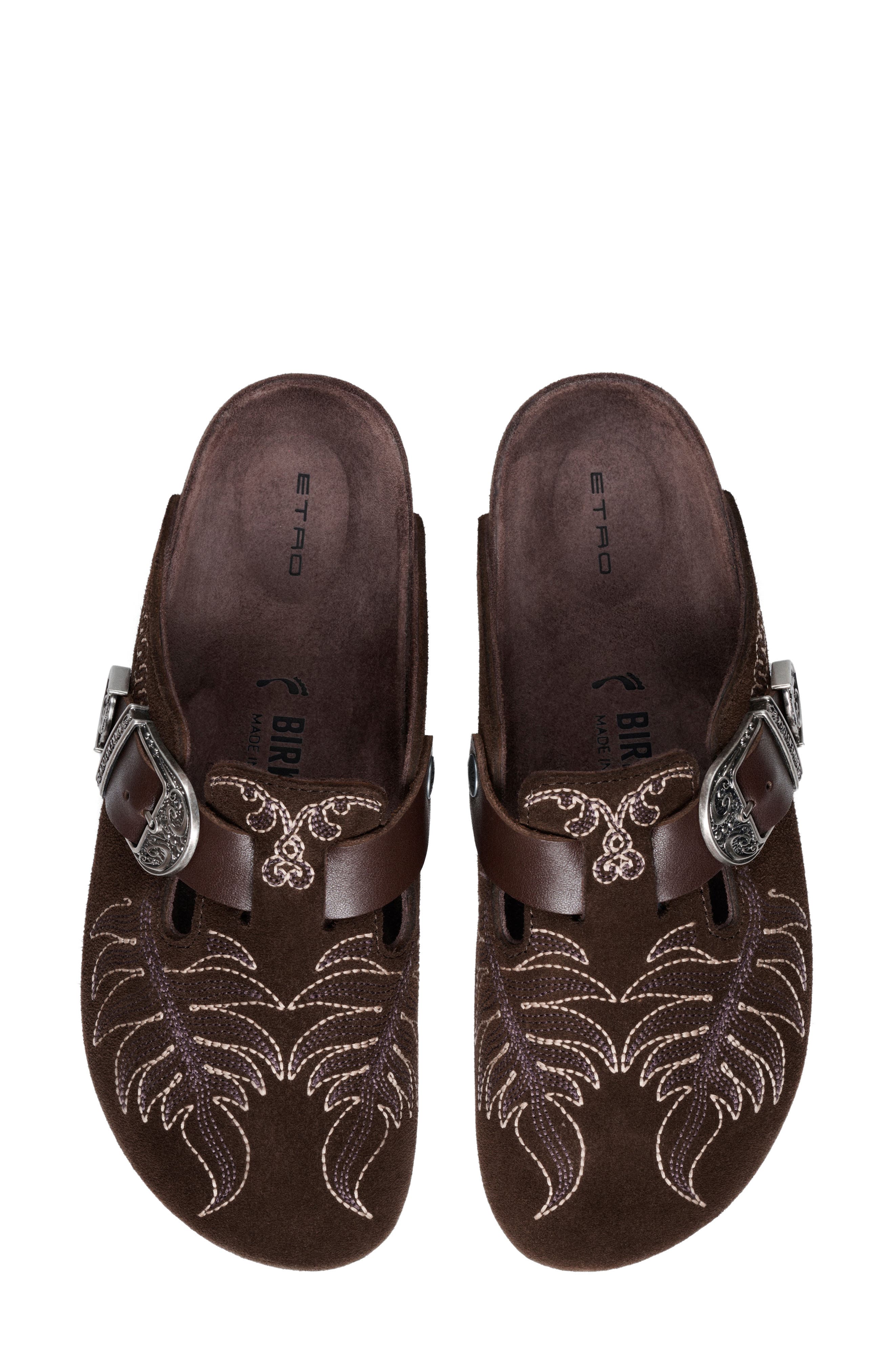 x Birkenstock Boston Embroidered Mule, Alternate, color, M1512 DARK BROWN