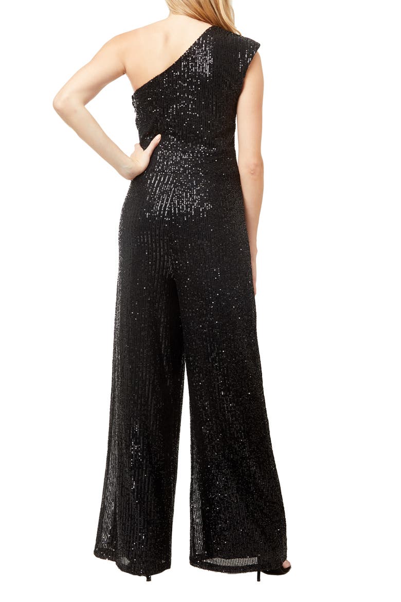Jupiter Sequin One-Shoulder Jumpsuit, Alternate, color, BLACK