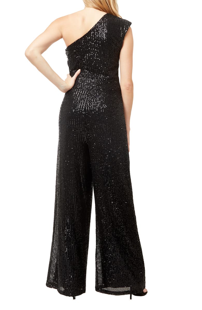 Love By Design Jupiter Sequin One-Shoulder Jumpsuit, Alternate, color, Black