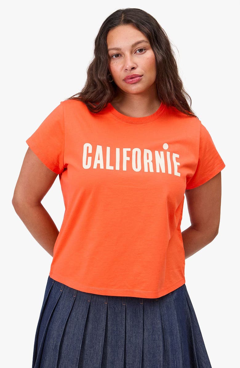 Clare V. Classic Californie Cotton Graphic T-Shirt, Alternate, color, Scarlet Orange