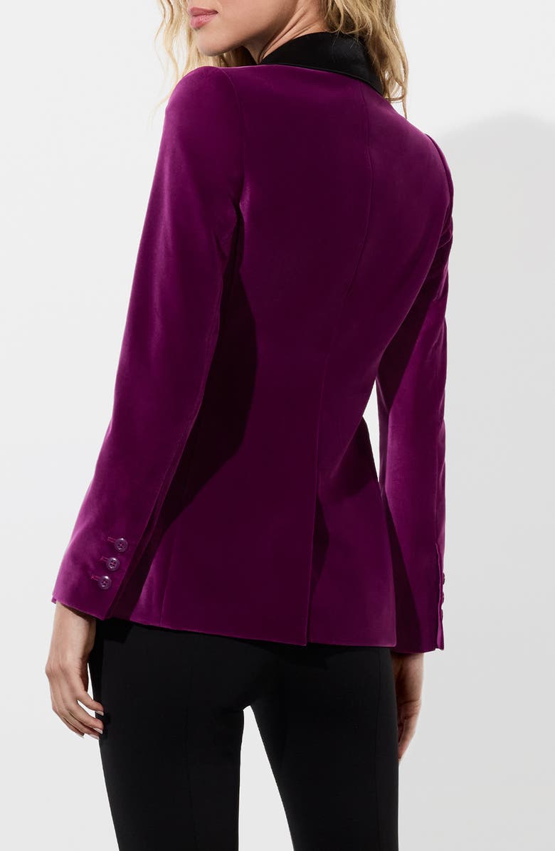 Alice + Olivia Macey Fitted Velvet Blazer, Alternate, color, Bright Boysenberry/ Black