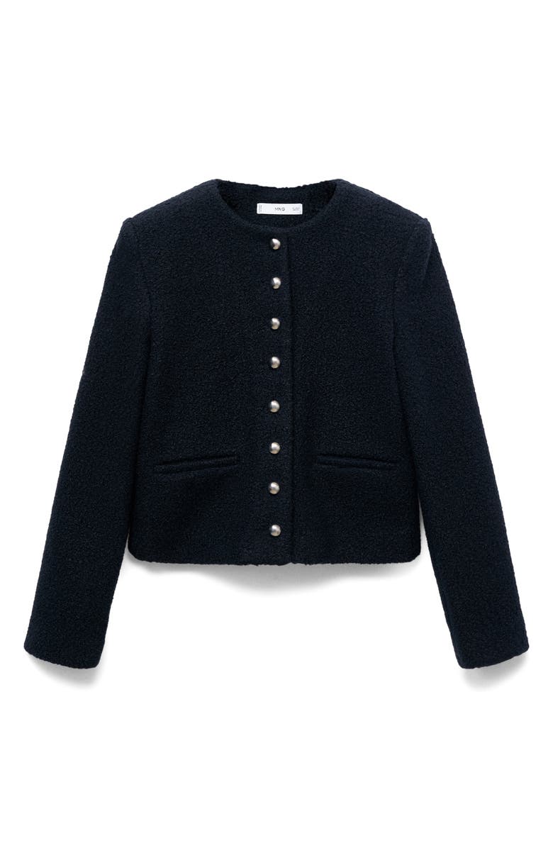 MANGO Bouclé Crop Jacket, Alternate, color, Navy