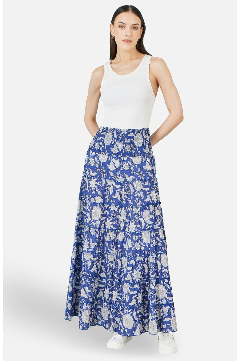 Floral Cotton Tiered Maxi Skirt, Alternate, color, Blue