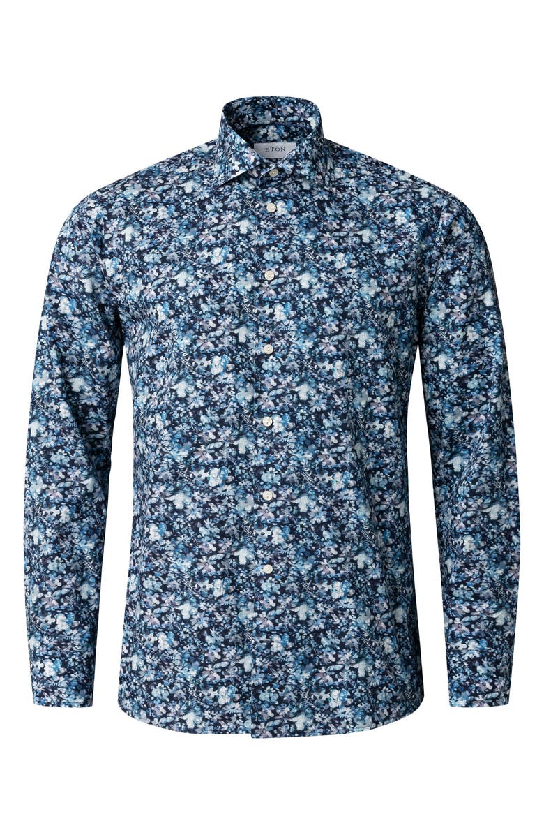 Eton Slim Fit Floral Cotton Dress Shirt, Alternate, color, Navy