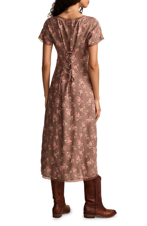 Shop Lucky Brand Floral Lace Trim Button-up Dress In Taupe Floral