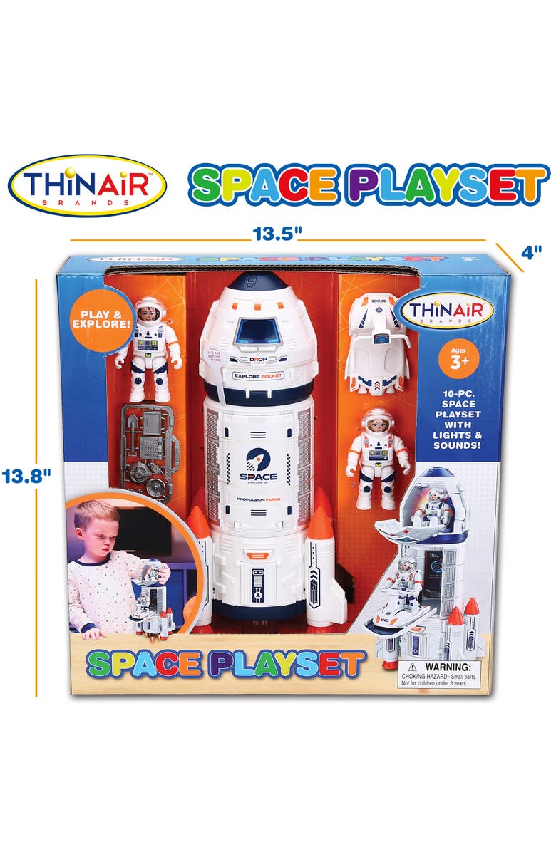 Playful Minds Space Playset 10Pc Lights & Sounds Spaceship Toy Set, 12", Alternate, color, 