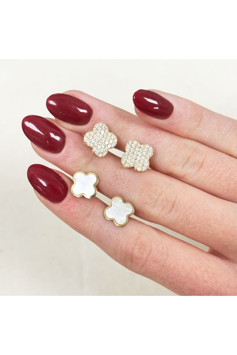 Small Mother of Pearl Clover Stud Earrings, Alternate, color, Mother of Pearl