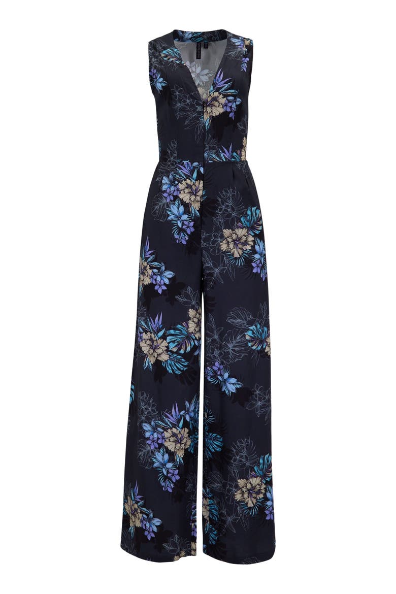 JENNY EXOTIC FLORAL BLACK WOMENS TAILORED JUMPSUIT, Alternate, color, Black
