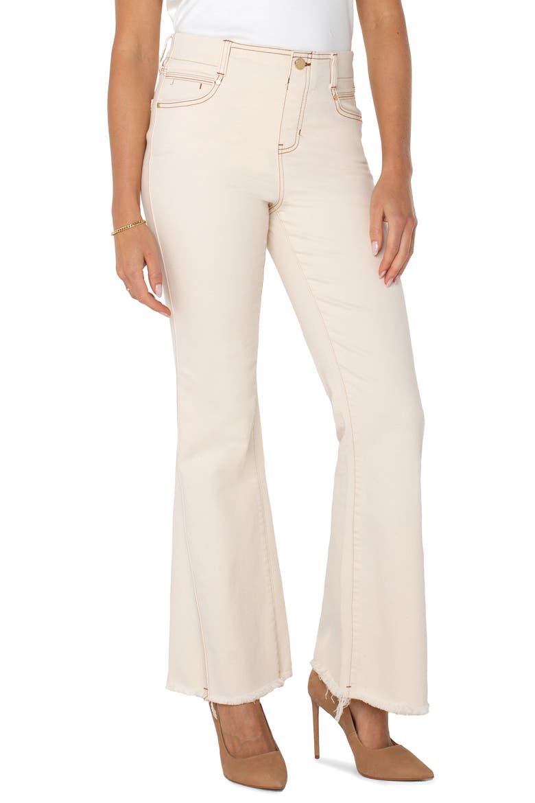 Gia Glider Frayed Pull-On Flare Jeans, Alternate, color, SEASIDE DUNES