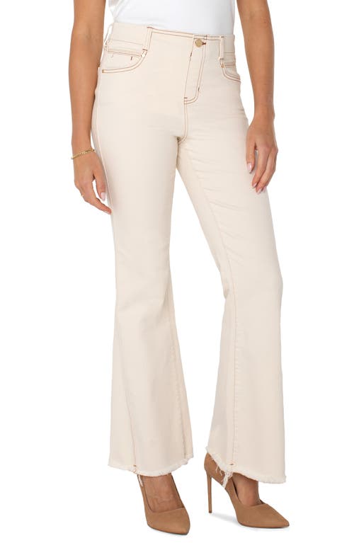Shop Liverpool Los Angeles Gia Glider Frayed Pull-on Flare Jeans In Seaside Dunes