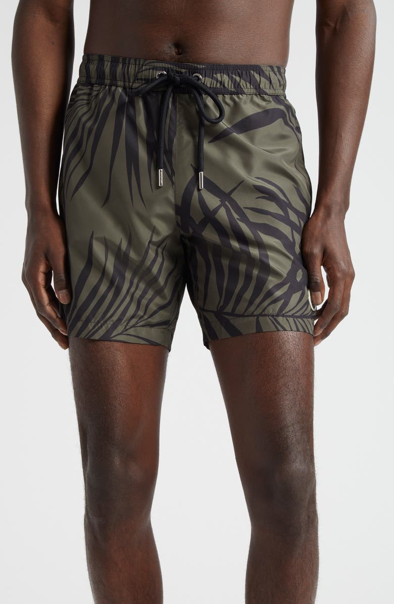 Moncler Palm Print Swim Trunks, Main, color, 