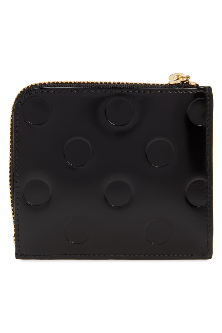 Dot Embossed Zip Around Leather Wallet, Alternate, color, BLACK