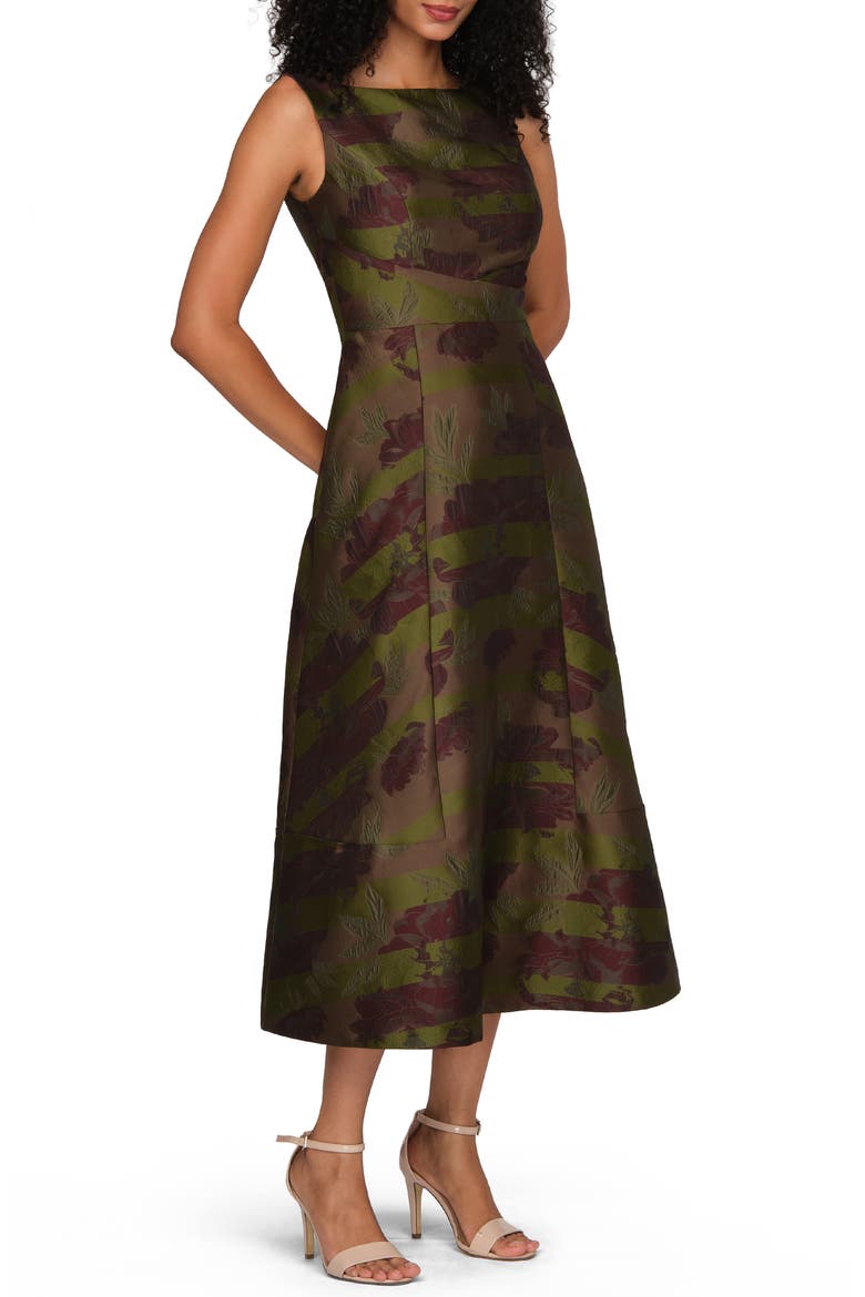 Camilla Floral Jacquard Cocktail Dress, Alternate, color, MOCHA MULTI