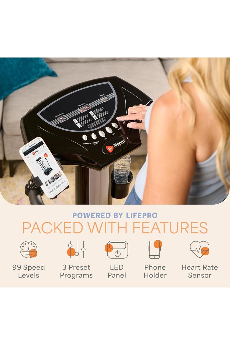 Rhythm Vibration Plate Exercise Machine with Handles & Heart Rate Monitor, Alternate, color, Black
