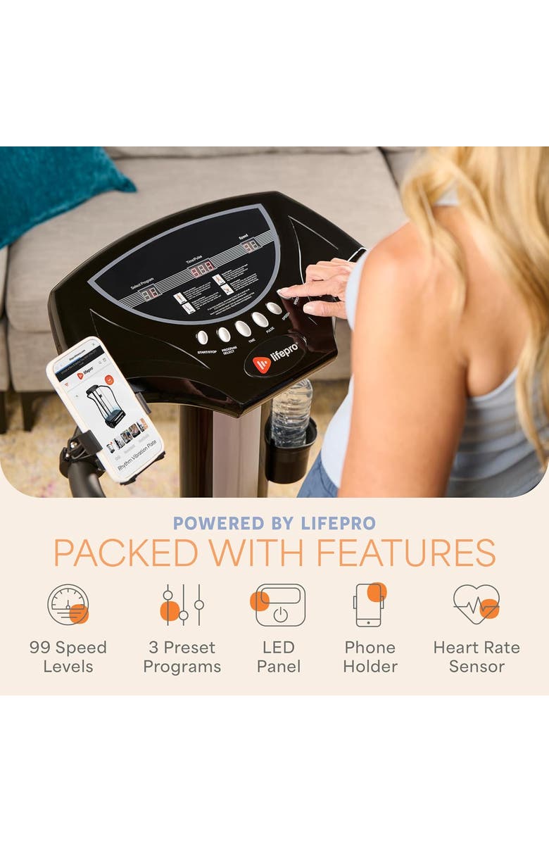 Lifepro Rhythm Vibration Plate Exercise Machine with Handles Heart Sensors, Alternate, color, Black