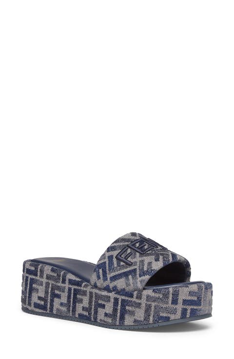 FENDI PLATFORM SANDALS プラットフォーム サンダル 厚底 ロゴ 美品】FENDI フェンディ エンボス オーバーサイズ FFパターン