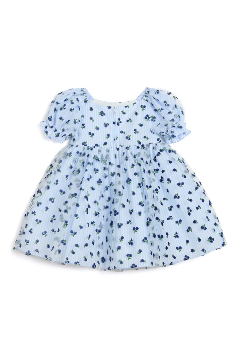 Floral Organza Stripe Puff Sleeve Dress, Alternate, color, BLUE/ WHITE