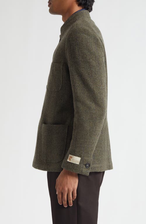 Massimo Alba Wool Herringbone Nehru Jacket In Green