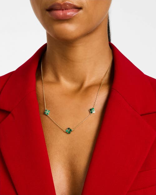 Jan Leslie Sterling With 18k Gold Overlay And Gemstones Triple Petal Station Necklace In Green