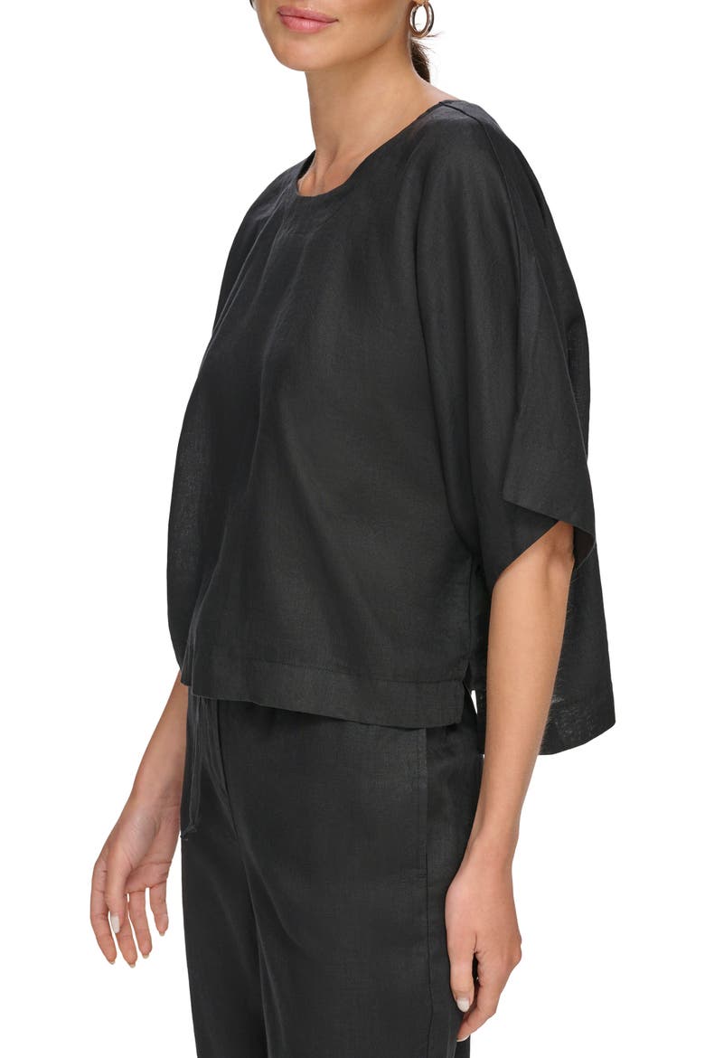 Drop Shoulder Boxy Linen Top, Alternate, color, BLACK