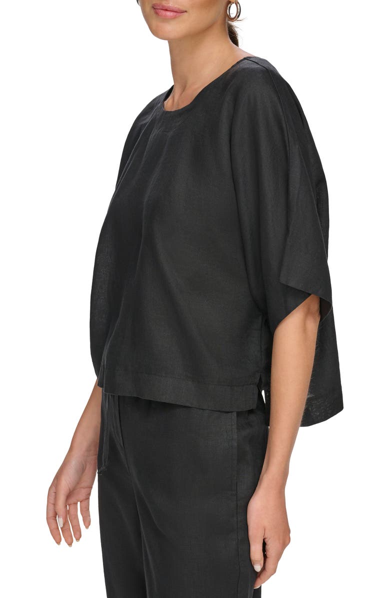 DKNY Drop Shoulder Boxy Linen Top, Alternate, color, Black