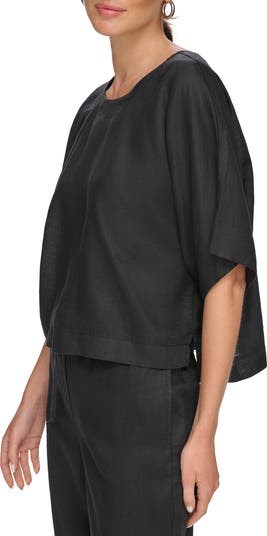 売れ筋商品|||ダナ キャラン ニューヨーク カットソー トップス レディース Linen Drop Shoulder Short Sleeve Top Skyway Blue DKNY Linen Drop Shoulder Short Sleeve Top - Macy's