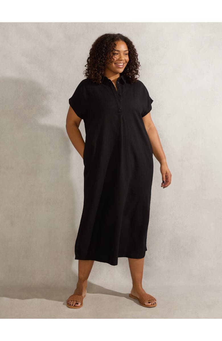 Live Unlimited Linen Midi Shirt Dress, Alternate, color, Black
