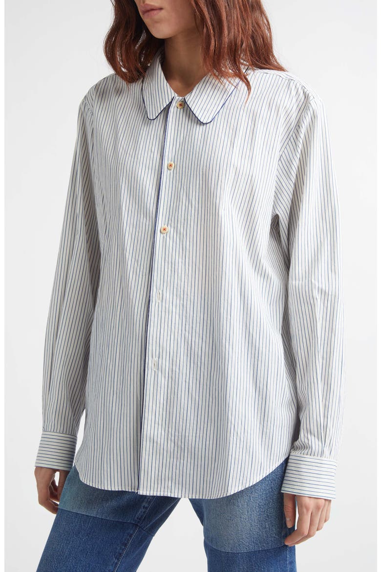 Quiet Stripe Piped Cotton Button-Up Shirt, Alternate, color, WHITE