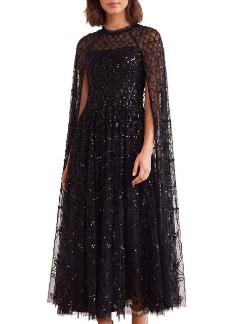 Heart Lattice Embellished Cape Dress