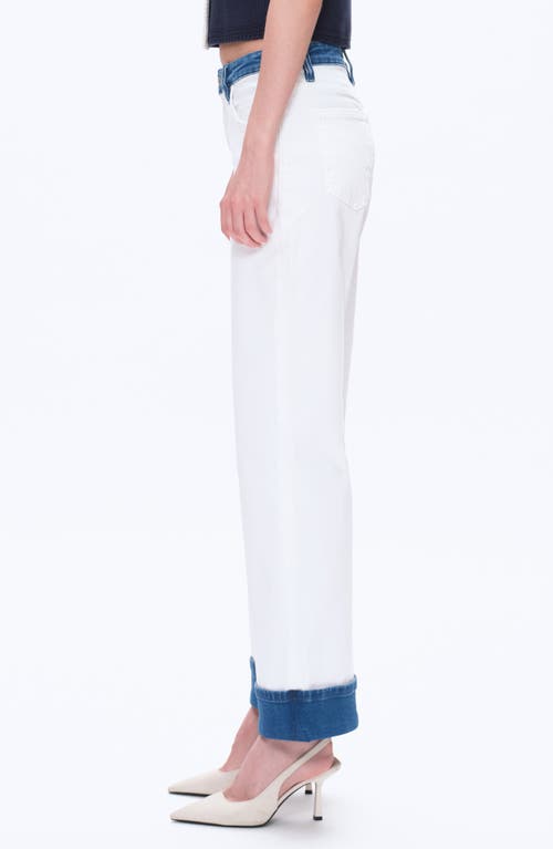 Bayeas Contrast Mid Rise Relaxed Straight Leg Jeans In White