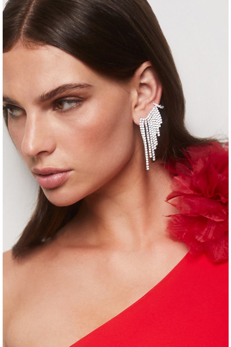 Starlet Curtain Cubic Zirconia Cuff Earring, Alternate, color, RHODIUM