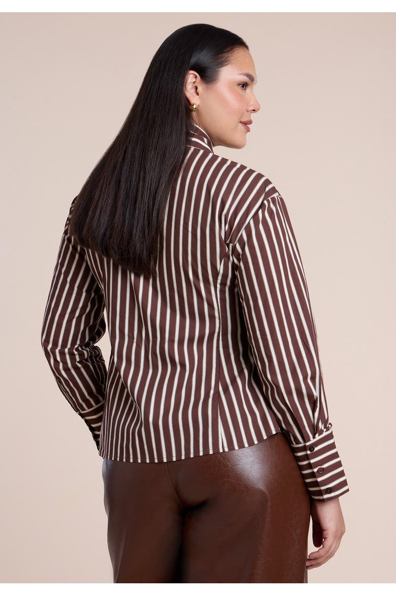Striped Poplin Button Up Top With Tie, Alternate, color, CHOCOLATE STRIPE