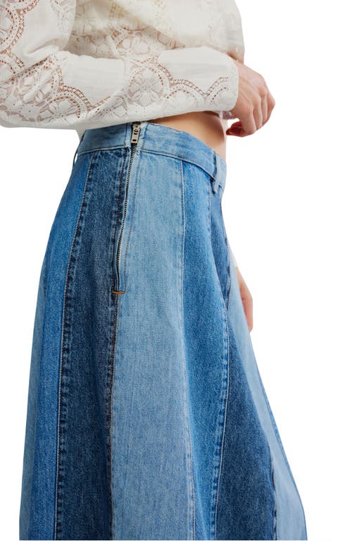 Free People Sunbeam Denim Midi Skirt In Blue