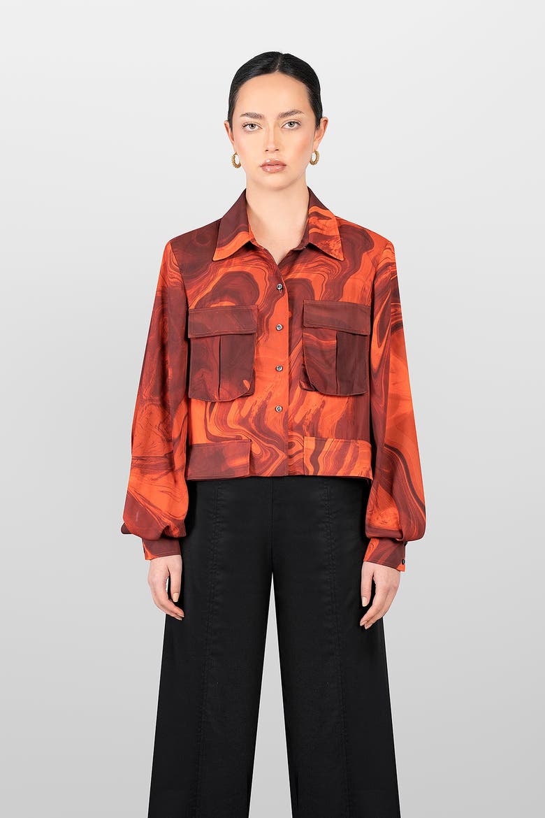 Short Sahariana Blouse, Main, color, Orange