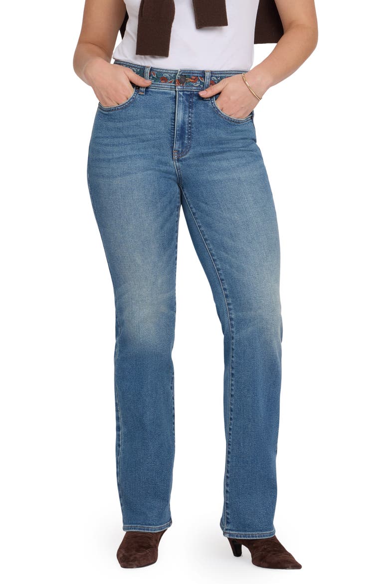 Brooklyn High Waist Embroidered Waistband Bootcut Jeans, Main, color, BLUEBELLS