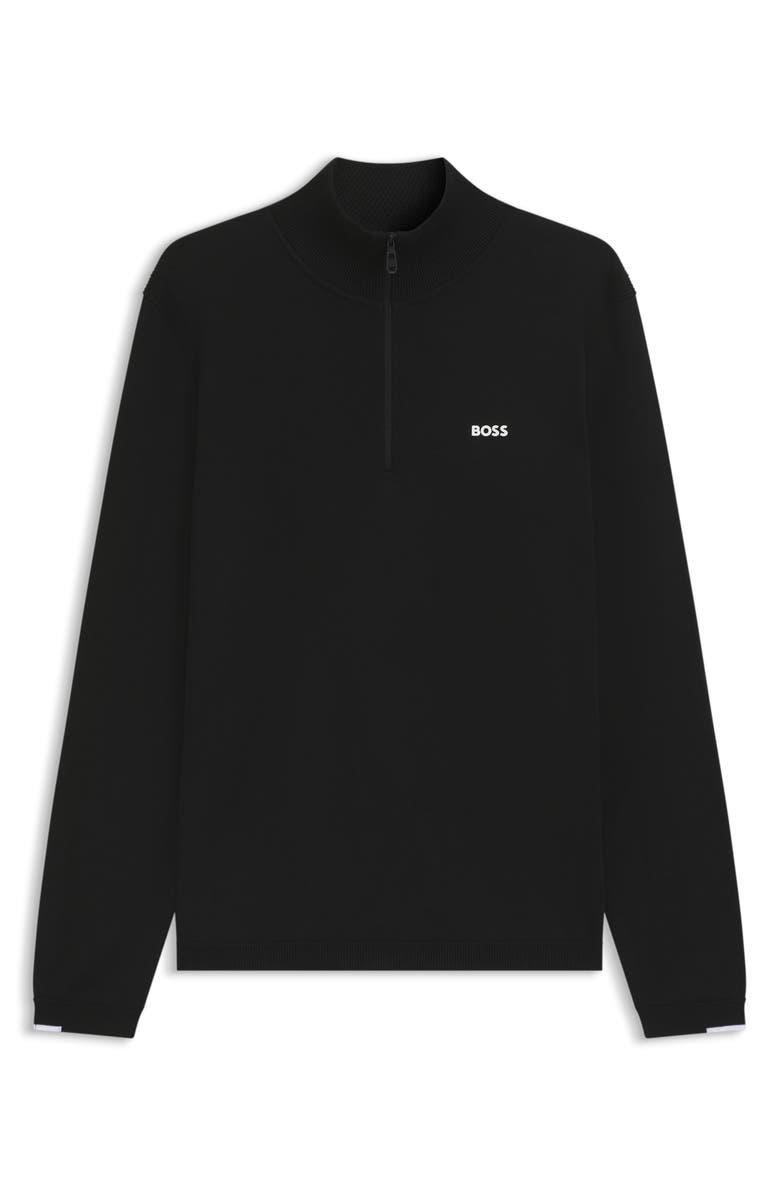 BOSS Ever-X Quarter Zip Cotton Sweater, Alternate, color, Black