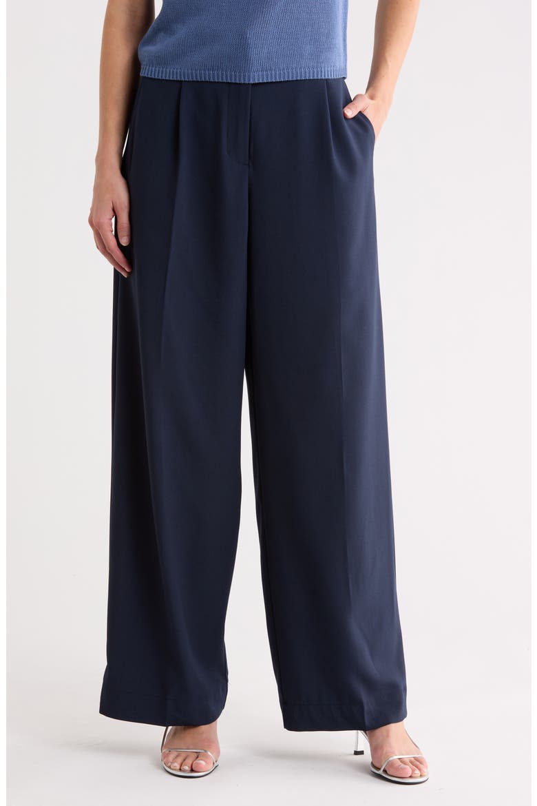 Woven Pleat Front Trousers, Main, color, DARK NAVY