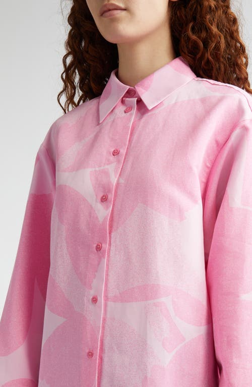 Marimekko Heitto Unikko Floral Cotton & Linen Button-up Shirt In Light Pink/pink