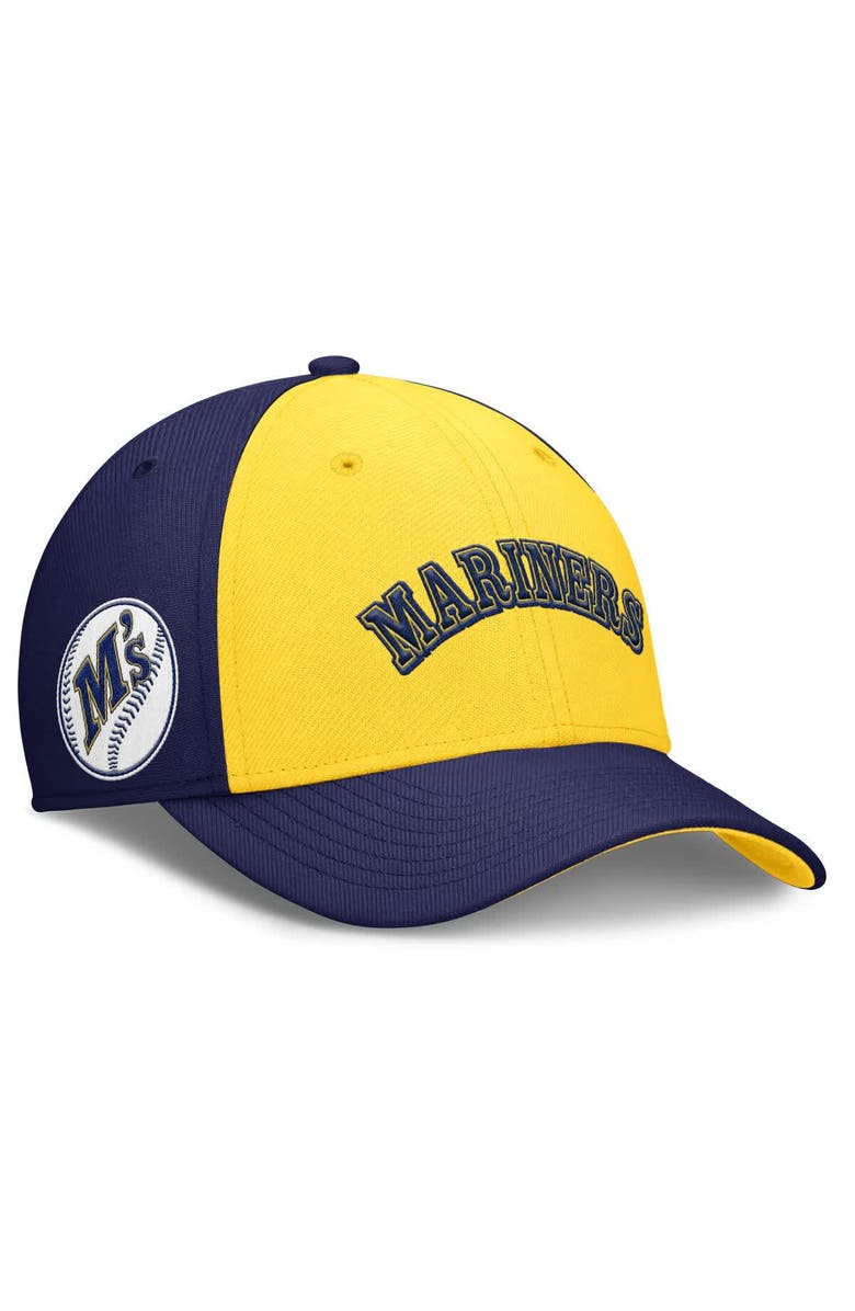 Nike Men's Nike Navy/Gold Seattle Mariners Rise Swoosh Performance Flex Hat, Main, color, 