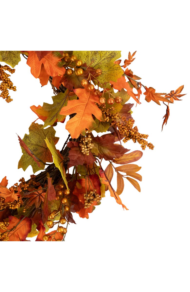 Northlight Mixed Autumn Leaves and Golden Berries Artificial Fall Harvest Twig Wreath - 22", Alternate, color, Orange