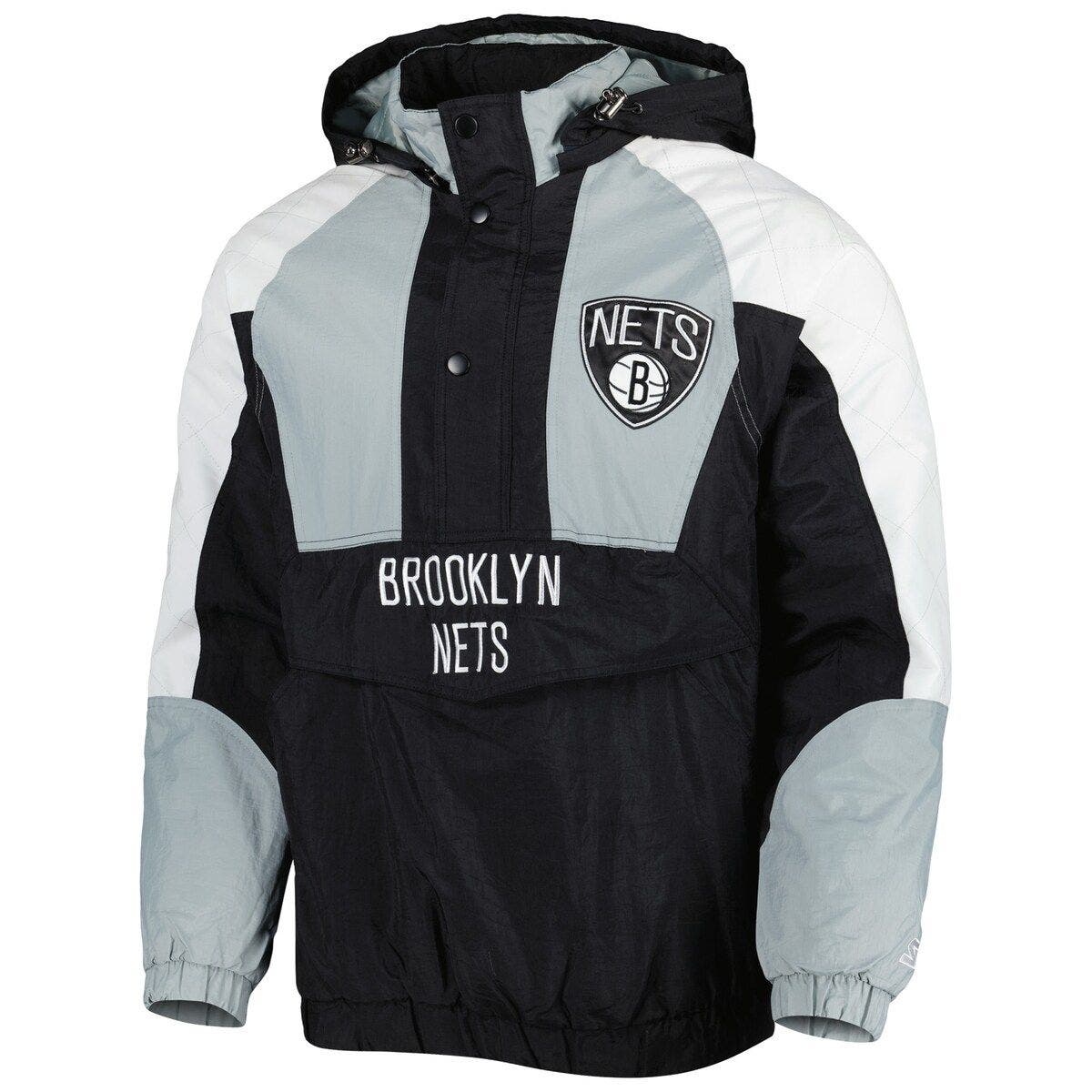 Men's Starter Black Brooklyn Nets Body Check Raglan Hoodie Half-Zip Jacket - image 2