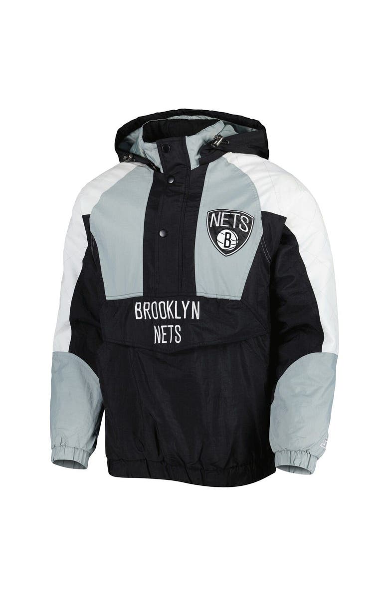 STARTER Men's Starter Black Brooklyn Nets Body Check Raglan Hoodie Half-Zip Jacket, Alternate, color, Black