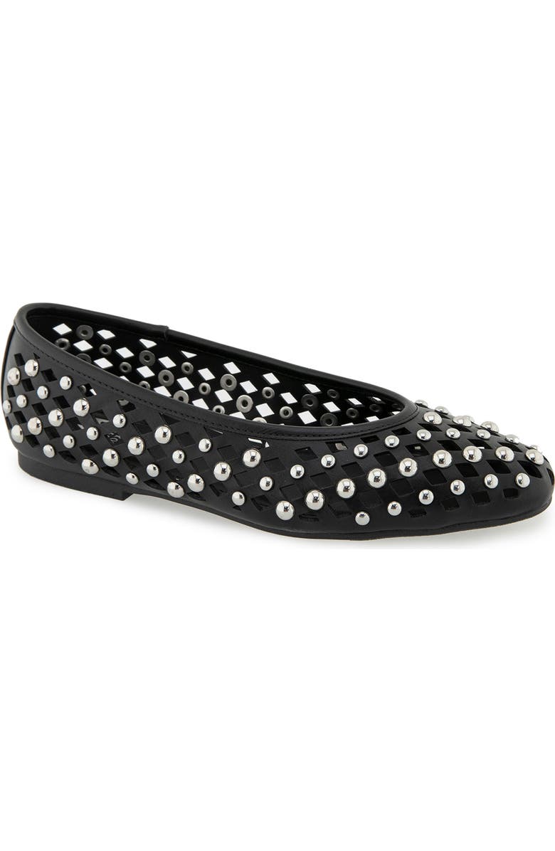 Rebecca Minkoff Delta Studded Flat, Main, color, Black