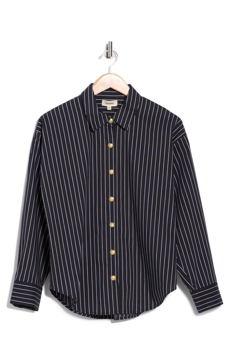 L'AGENCE Ripley Stripe Button-Up Shirt, Alternate, color, Black/ White Pinstripe